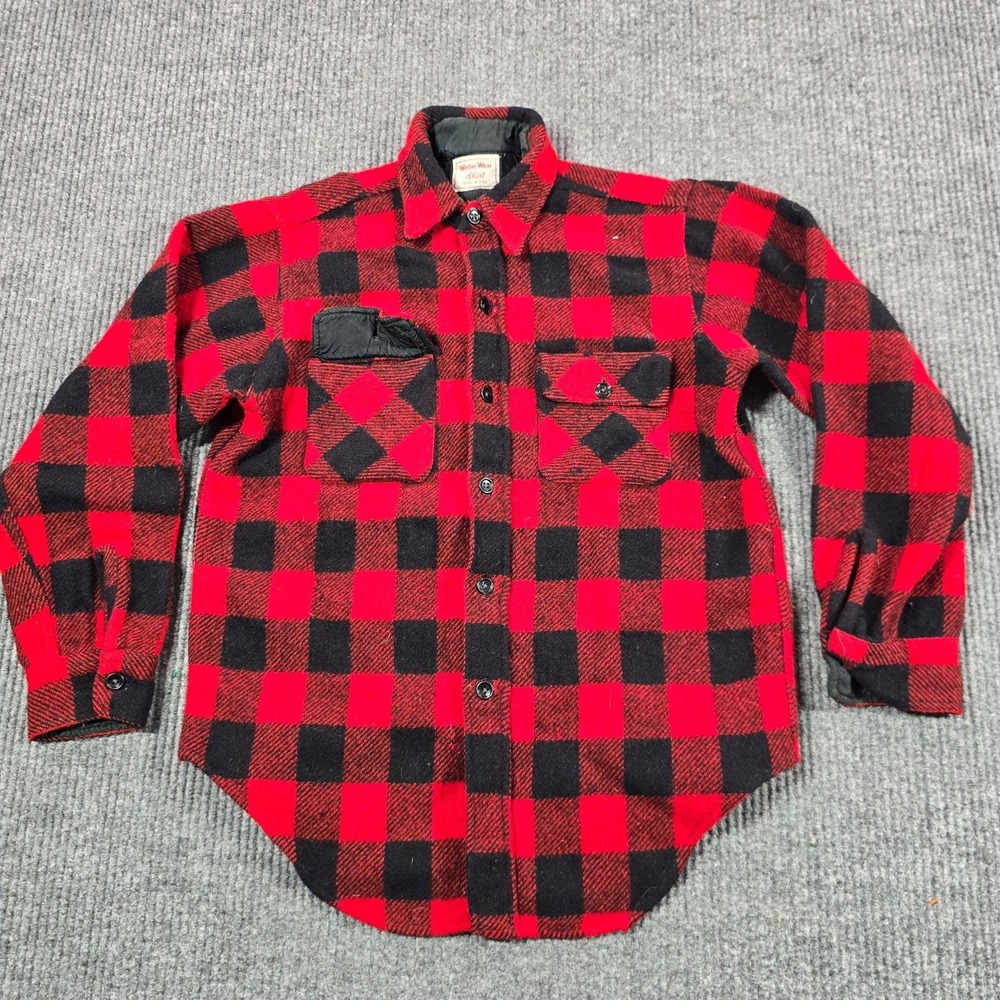 Vintage Winter Wear Jacket Mens XS Red Buffalo Plaid Wool Workwear Shirt